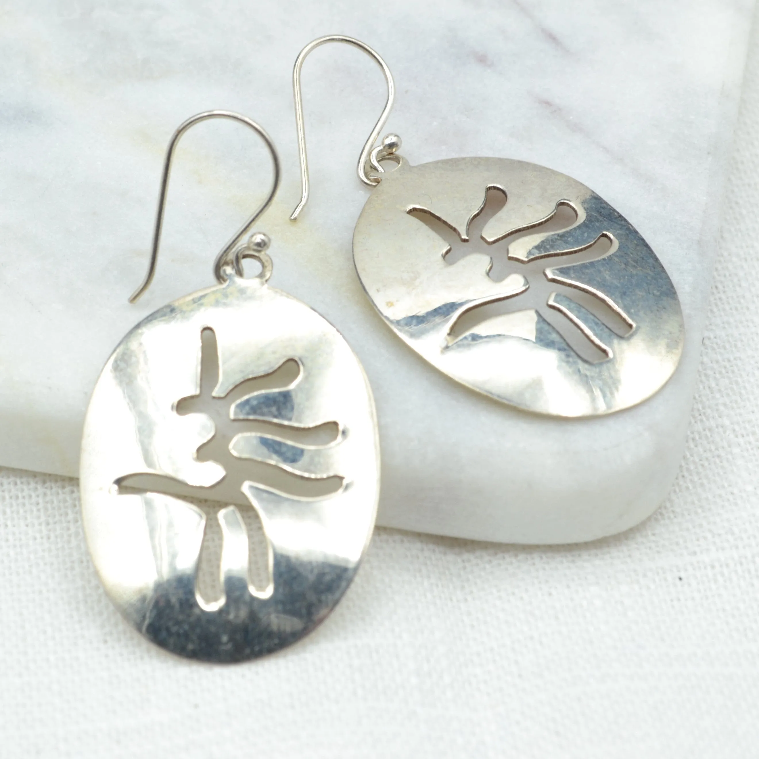 Windswept Om Silver Earrings