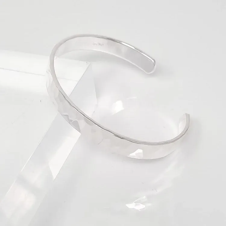 Women's Hammered Silver Bangle Bracelet, 8mm