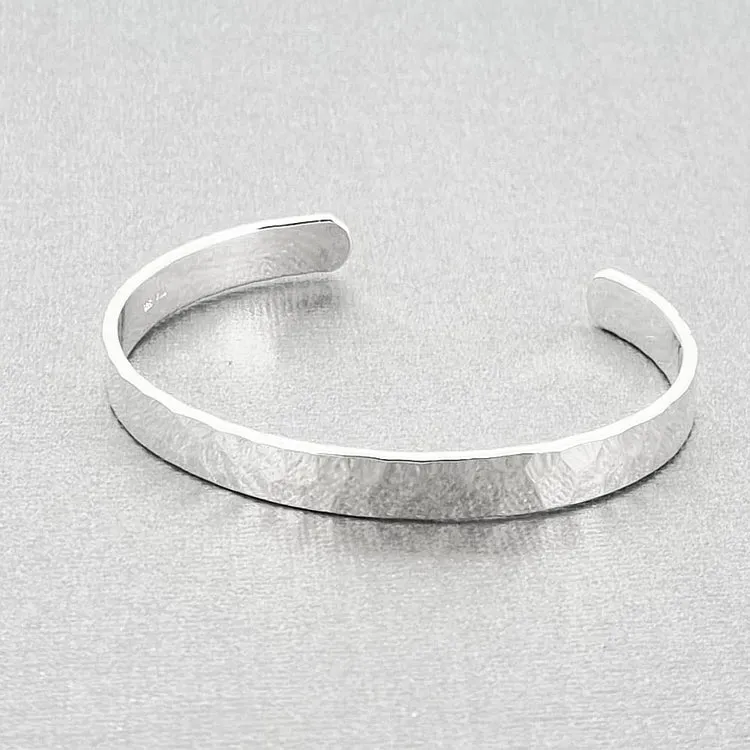 Women's Hammered Silver Bangle Bracelet, 8mm