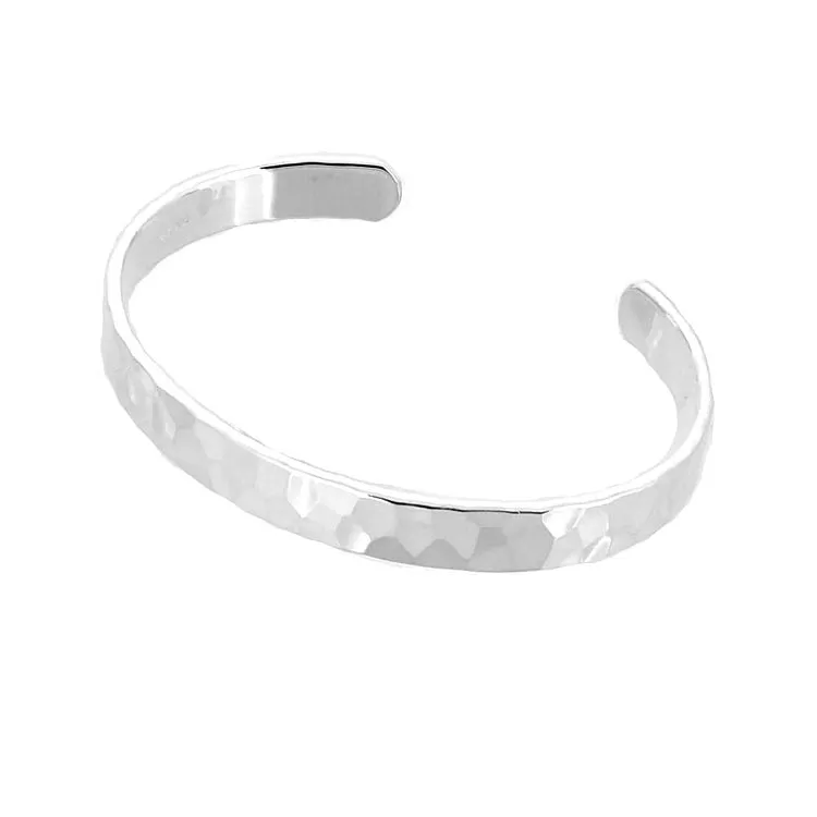 Women's Hammered Silver Bangle Bracelet, 8mm