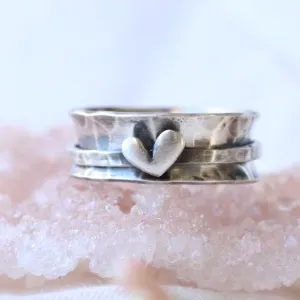 You are loved sterling silver heart spinner ring